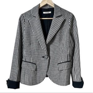 Black and White Blazer Cropped Holt Renfrew Stripes Academia Preppy Jacket Sz 8